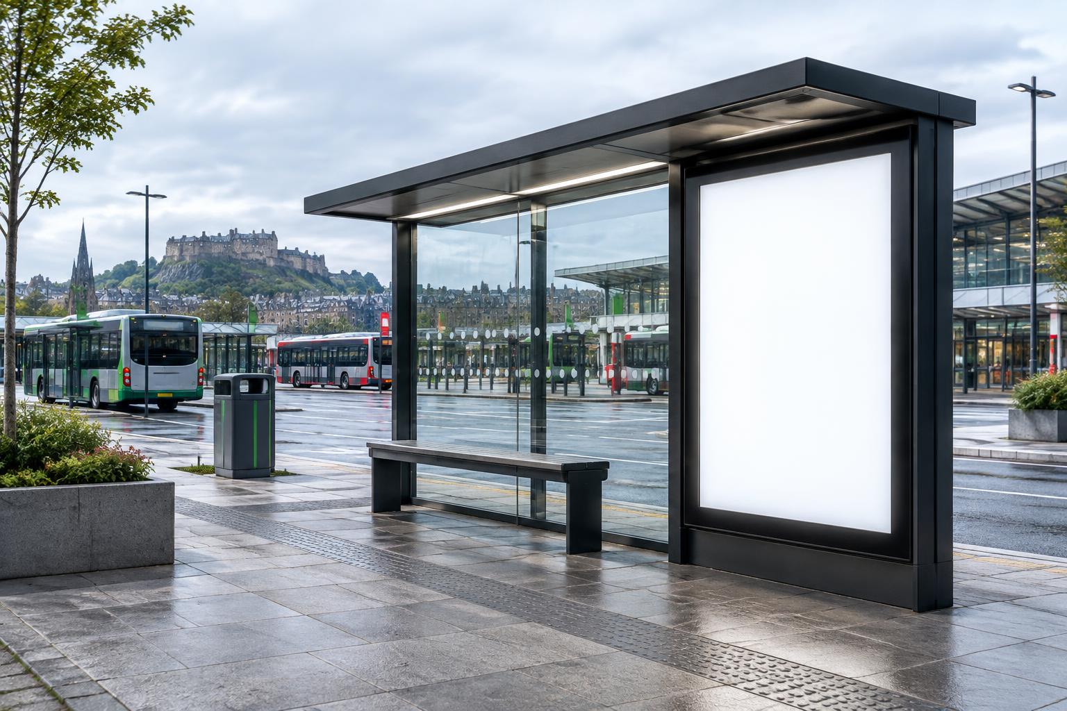 Illustration of an advertising panel at a bus shelter
