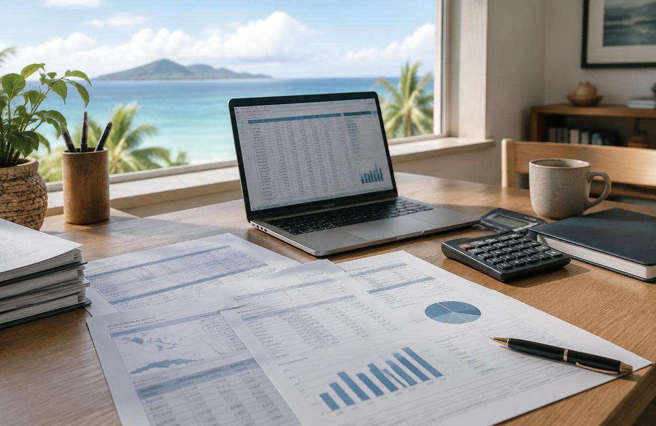 Illustration of financial statements on a desk